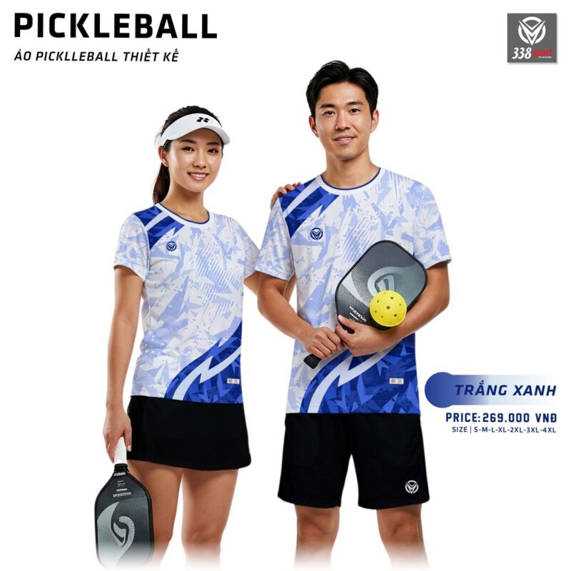 May Áo Pickleball Màu Trắng Xanh Chuyên Nghiệp Cho Giải Đấu