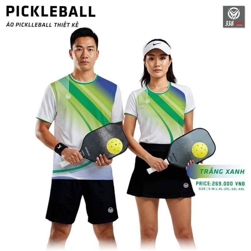 May Áo Pickleball Thiết Kế Màu Trắng Xanh Chuyên Nghiệp