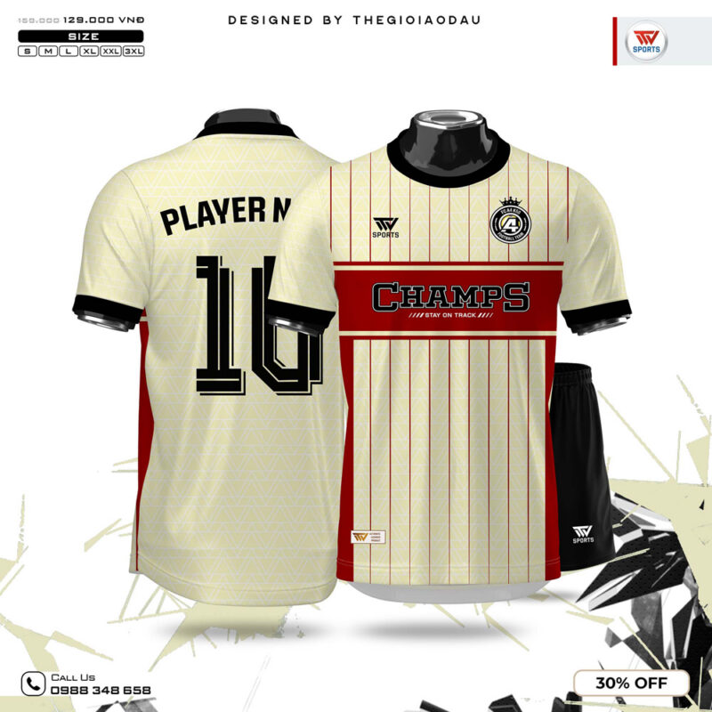 Áo Thể Thao Jersey 'CHAMPS' Màu Kem – Năng Động Và Đầy Cá Tính
