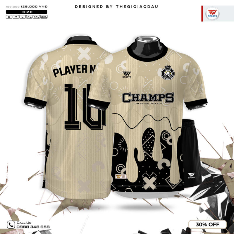 Áo Bóng Đá Màu Be Ánh Vàng Phối Đen Năng Động - Phong Cách Graffiti Streetwear