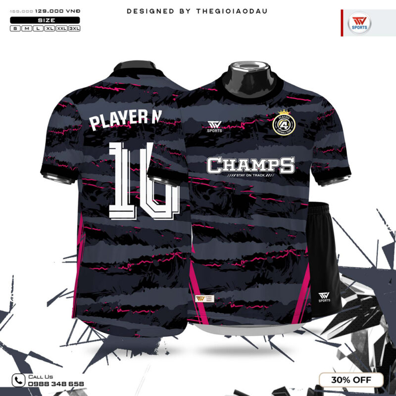 Áo Bóng Đá Màu Đen Phối Camo Xám Hồng Neon - Năng Động & Đột Phá