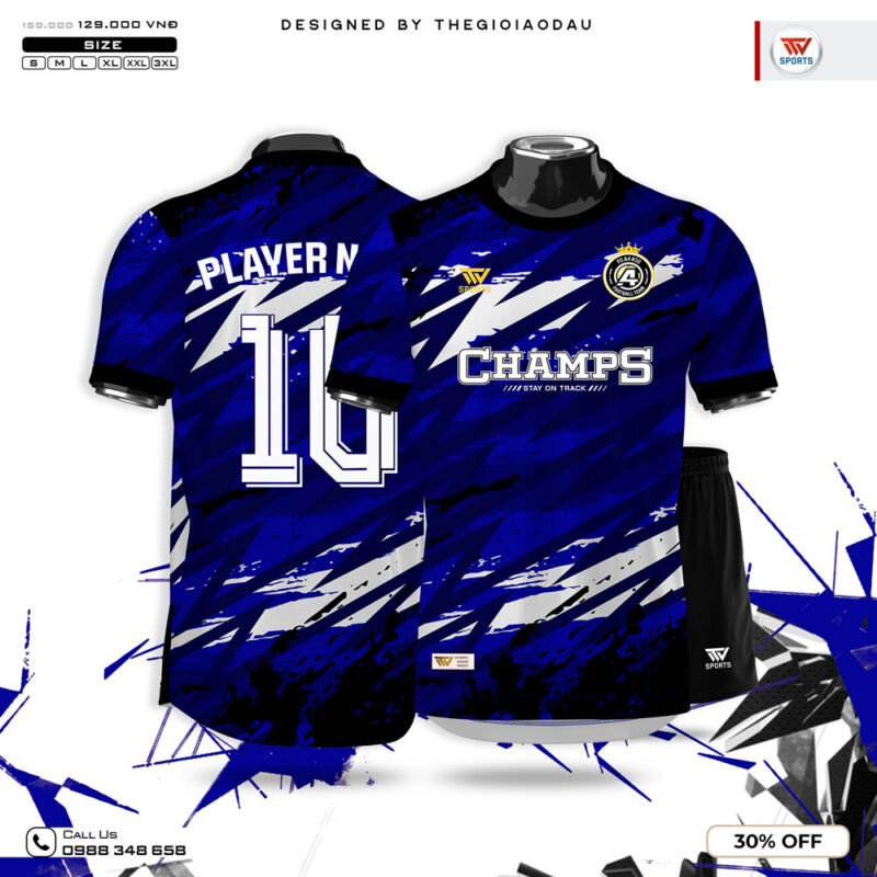 Áo Thể Thao Xanh Dương Đậm CHAMPS - Cá Tính Và Quyết Tâm