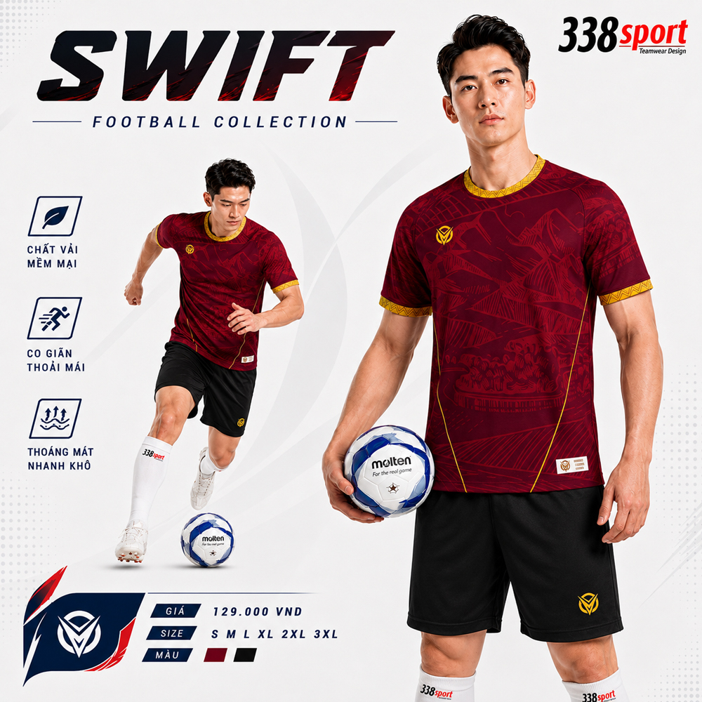 Áo Bóng Đá Thiết Kế SWIFT – Áo Thi Đấu Bóng Đá Đẹp, Thoáng Mát, Dễ Đặt